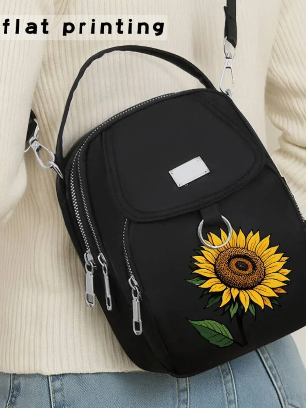 Lightweight Commuter Messenger Bag with Sunflower Pattern